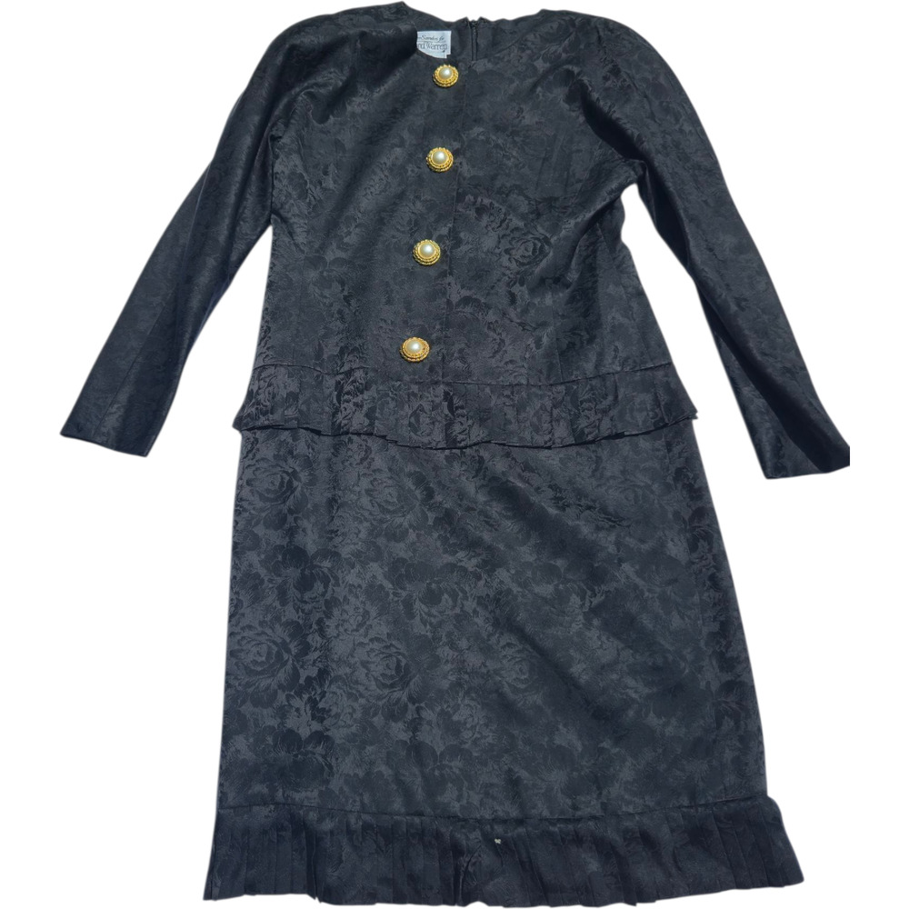 VTG Constance Saunders Richard Warren Black Brocade Dress Saks Fifth Avenue Sz M